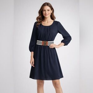 A.B. Studio Navy Belted Dress, Small, NWT